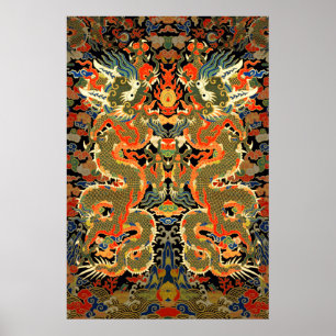 chinese asian dragon colourful embroidery creature poster