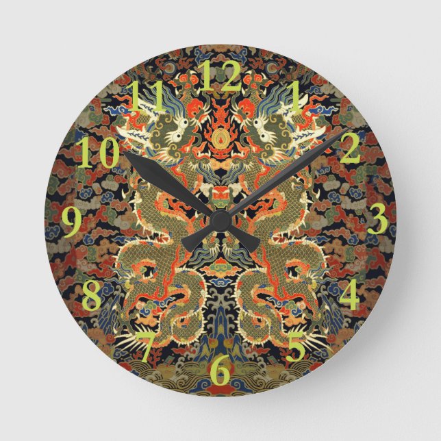 chinese asian dragon colourful embroidery creature round clock (Front)