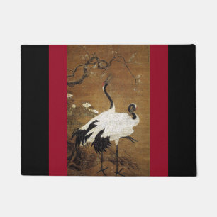 Chinese Asian Twin Crane Bird Plum Flower Blossoms Doormat