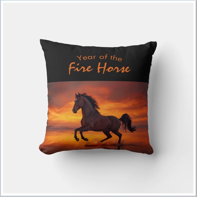Chinese Astrology Year of the Fire Horse Throw Pillow (Creator Uploaded)