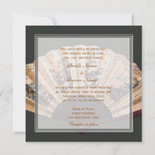 Chinese bamboo and silk fan Christian wedding Invitation
