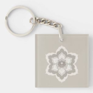 Chinese Baoxiang Flower in Minimalist Beige & Taup Keychain