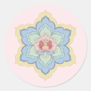 Chinese Baoxiang Flower in Peach & Sky  Classic Round Sticker