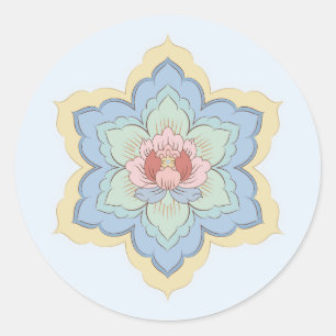 Chinese Baoxiang Flower in Peach & Sky Classic Round Sticker
