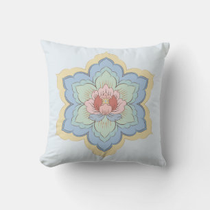 Chinese Baoxiang Flower in Peach & Sky Throw Pillow