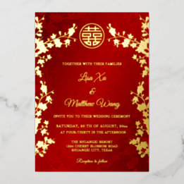 Chinese Bilingual | Gold Red Floral Wedding