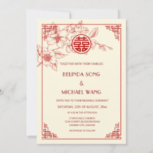 Chinese Bilingual   Magnolia Cream Chinese Wedding Invitation