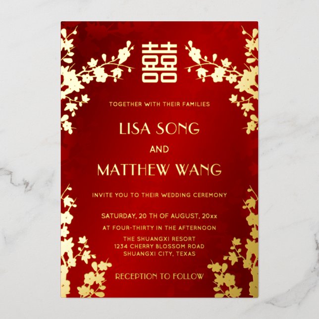 Chinese Bilingual | Red Cherry Blossom Wedding (Front)