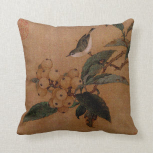 Chinese bird and loquat fruits throw pillow