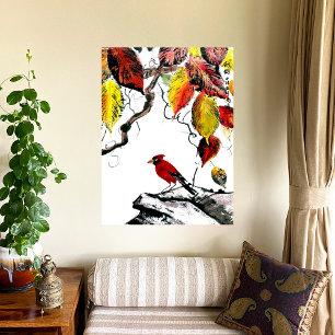 Chinese Bird in Autumn Poster