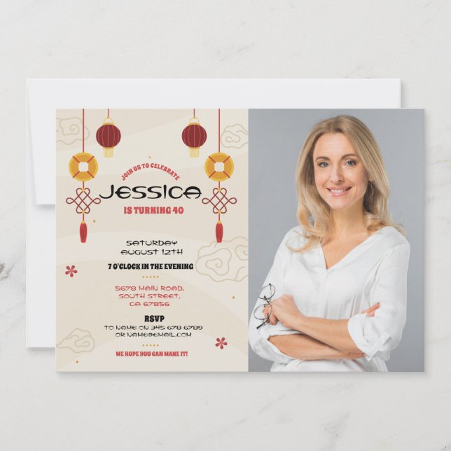 Chinese Birthday Party Restaurant Take Away Asian  Invitation (Front)