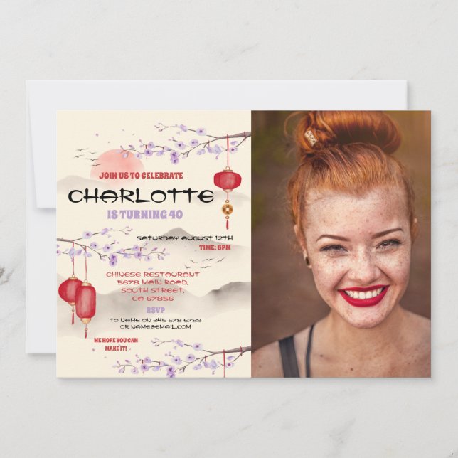 Chinese Birthday Party Restaurant Take Away Photo Invitation (Front)