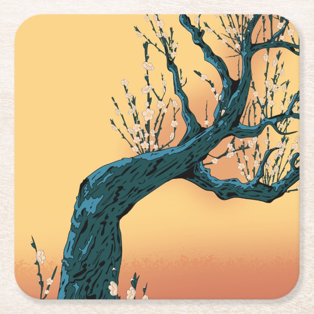 Chinese Blossom Tree Square Paper Coaster (Front)
