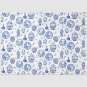 Chinese Blue and White Floral Vintage Ginger Jars  Tissue Paper