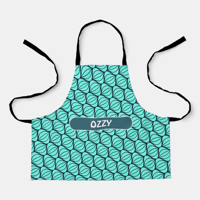 Chinese Blue Black Minimal Pattern Apron (Front)
