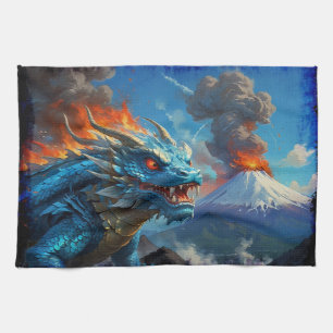 Chinese Blue Dragon and Volcano Kitchen Towel