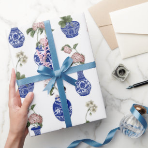  Chinese blue vases and flowers Wrapping Paper