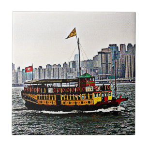 Chinese Boat Victoria Harbour Hong Kong Tile