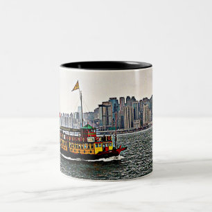 Chinese Boat Victoria Harbour Hong Kong Two-Tone Coffee Mug