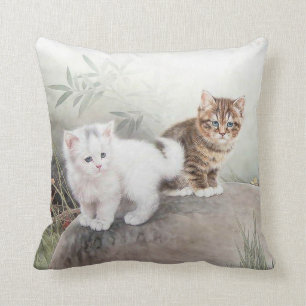 Chinese Cat Art Two Kittens Throw Pillow