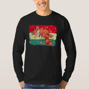 Chinese Cherry Blossom Forest Animal Sleeping Red  T-Shirt