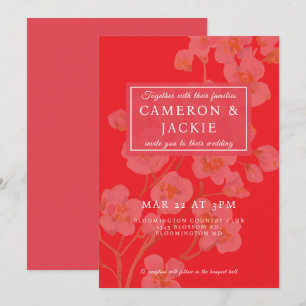 Chinese Cherry Blossom Pink Wedding Invitation