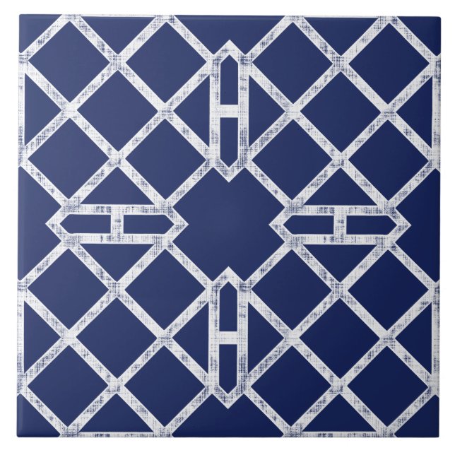 Chinese Chippendale Pattern Vintage Blue and White Tile (Front)