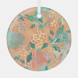 Chinese chrysanthemum: floral orange pattern. glass ornament