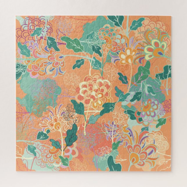 Chinese chrysanthemum: floral orange pattern. jigsaw puzzle (Vertical)