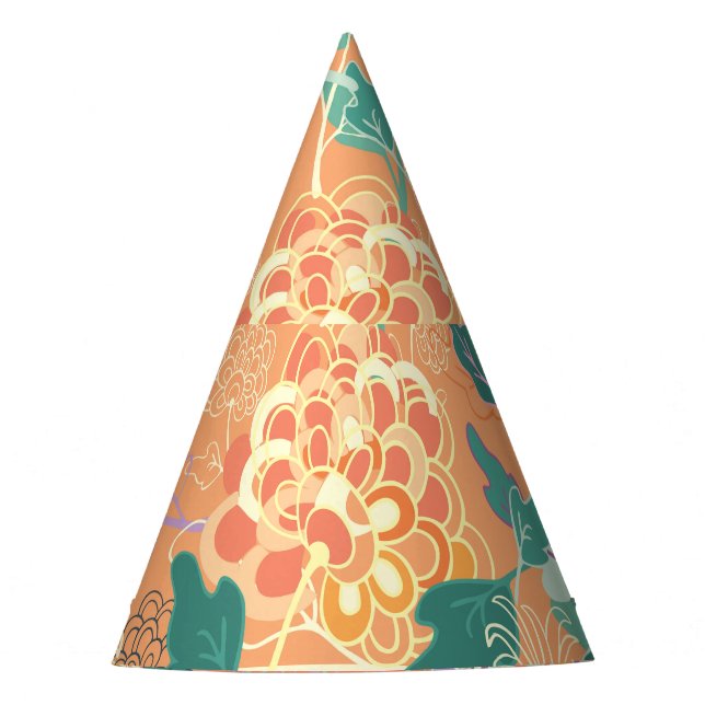 Chinese chrysanthemum: floral orange pattern. party hat (Front)