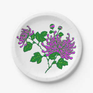 Chinese chrysanthemums - lavender paper plate