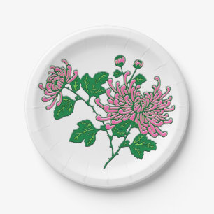 Chinese chrysanthemums - soft pink paper plate