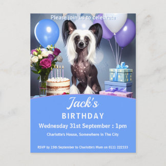 Chinese Crested Birthday Party Invitation Postcard