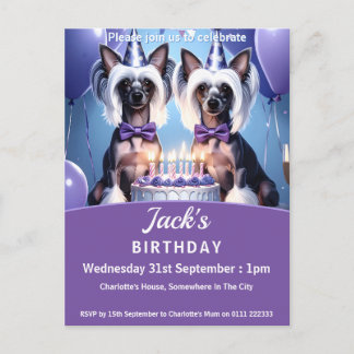Chinese Crested Birthday Party Invitation Postcard