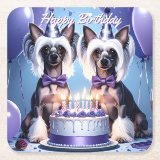 Chinese Crested Birthday Square Paper Coaster