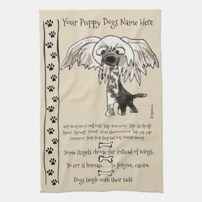 Chinese Crested Cartoon Dog Quotes Kitchen Towel (Vertical)