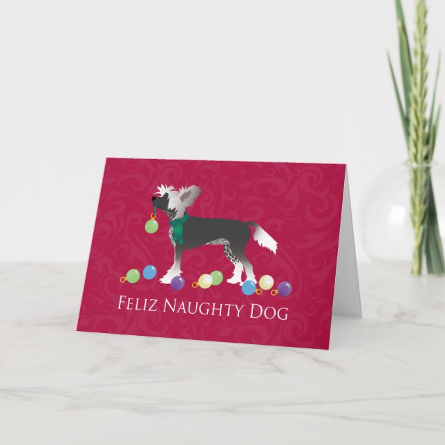 Chinese Crested Christmas Design Holiday Card (Front)