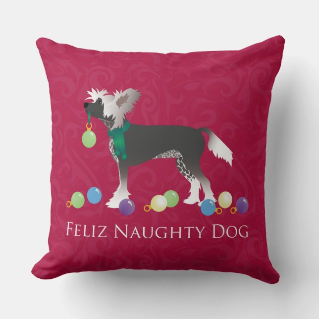 Chinese Crested Christmas Design Throw Pillow (Front)