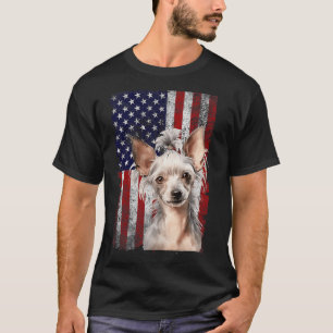 Chinese Crested Dog 4th of July American Flag T-Shirt