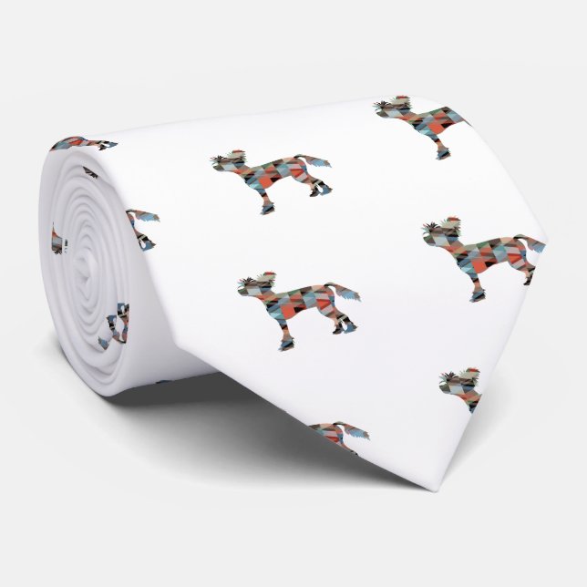 Chinese Crested Dog Breed Geo Silhouette Plaid Tie (Rolled)