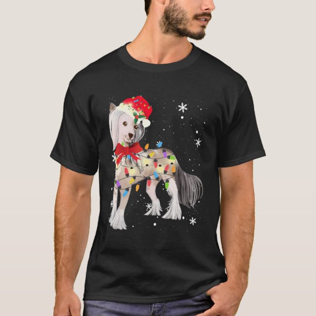 Chinese Crested Dog Christmas Light Xmas Mom Dad G T-Shirt (Front)