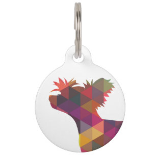 Chinese Crested Dog Geometric Pattern Silhouette Pet Tag