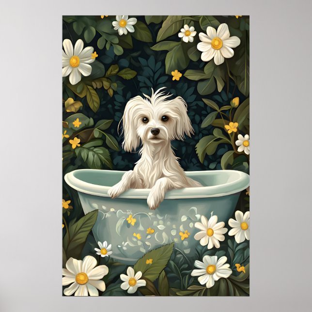 Chinese Crested Dog In Bathtub Poster, Funny Dog Poster (Front)