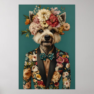 Chinese Crested Dog In Suit Poster, Chinese Poster