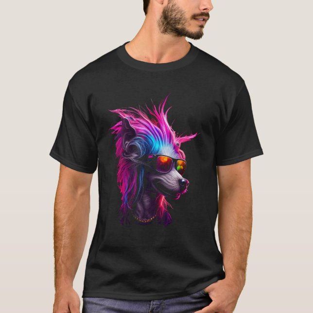 Chinese Crested Dog owner Vaporwave Notorious DJ T-Shirt (Front)