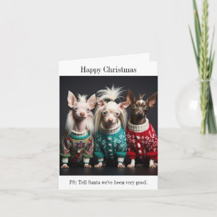 Chinese Crested Dog Puppies Christmas Card