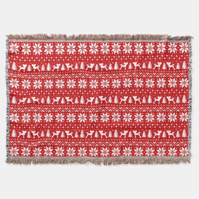 Chinese Crested Dog Silhouettes Cresties Christmas Throw Blanket (Front)