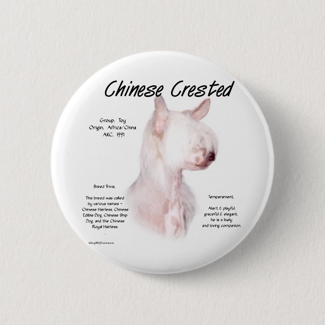 Chinese Crested (hairless) History Design 2 Inch Round Button (Front)