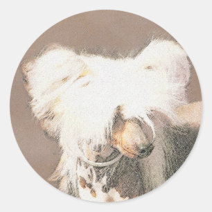 Chinese Crested Hairless Painting Original Dog Art Classic Round Sticker