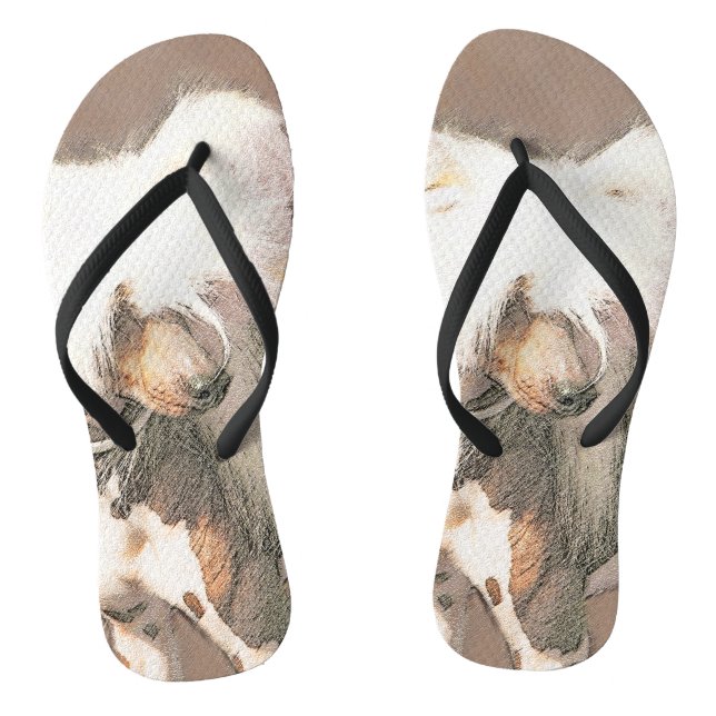 Chinese Crested Hairless Painting Original Dog Art Flip Flops (Footbed)